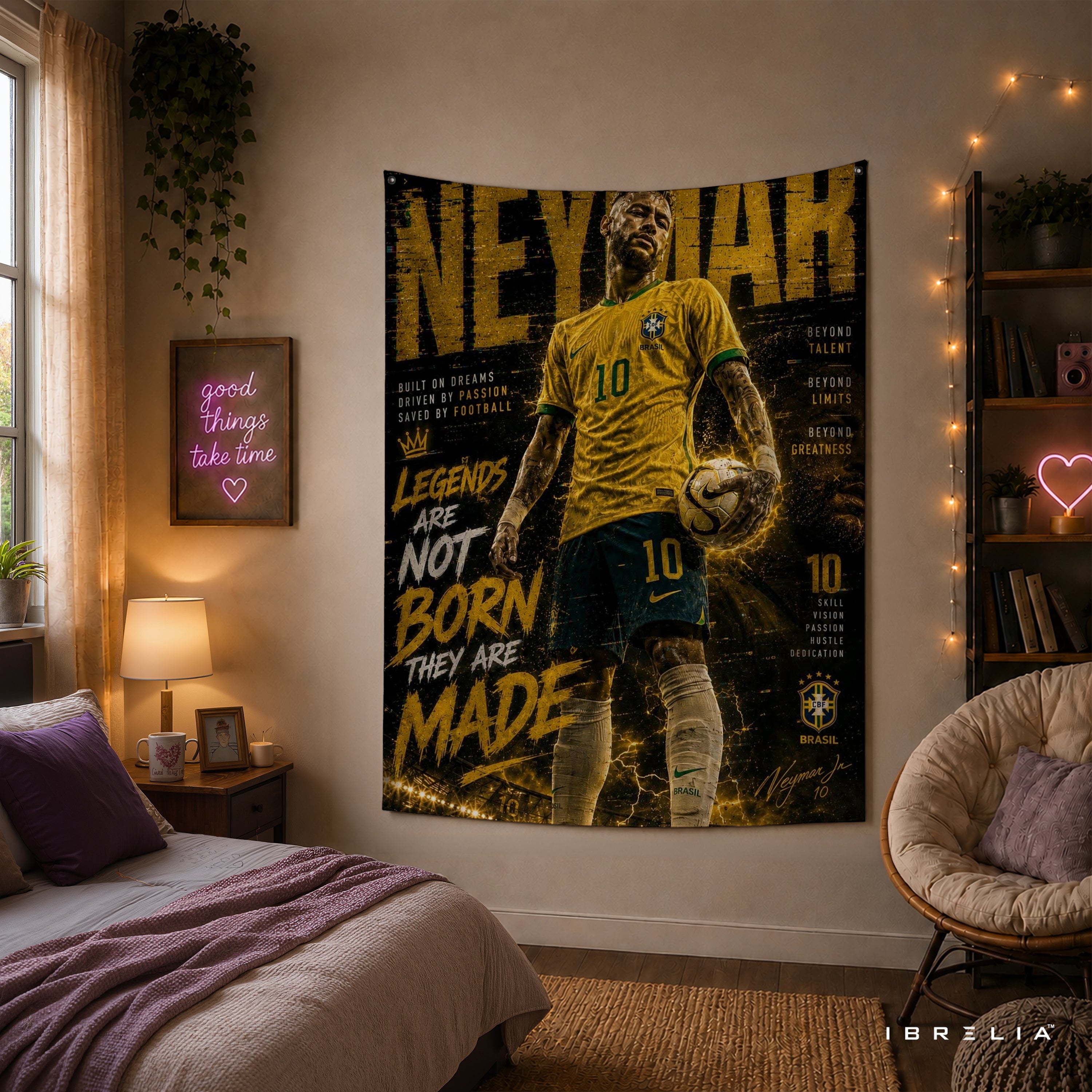 Neymar Legends Are Made Wall Tapestry | Premium Heavyweight Jute Fabric Wall Hanging