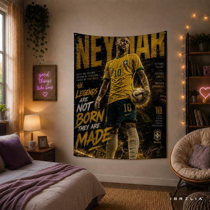 Neymar Legends Are Made Wall Tapestry | Premium Heavyweight Jute Fabric Wall Hanging