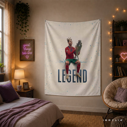 Cristiano Ronaldo Legend Trophy Wall Tapestry | Premium Heavyweight Jute Fabric Wall Hanging