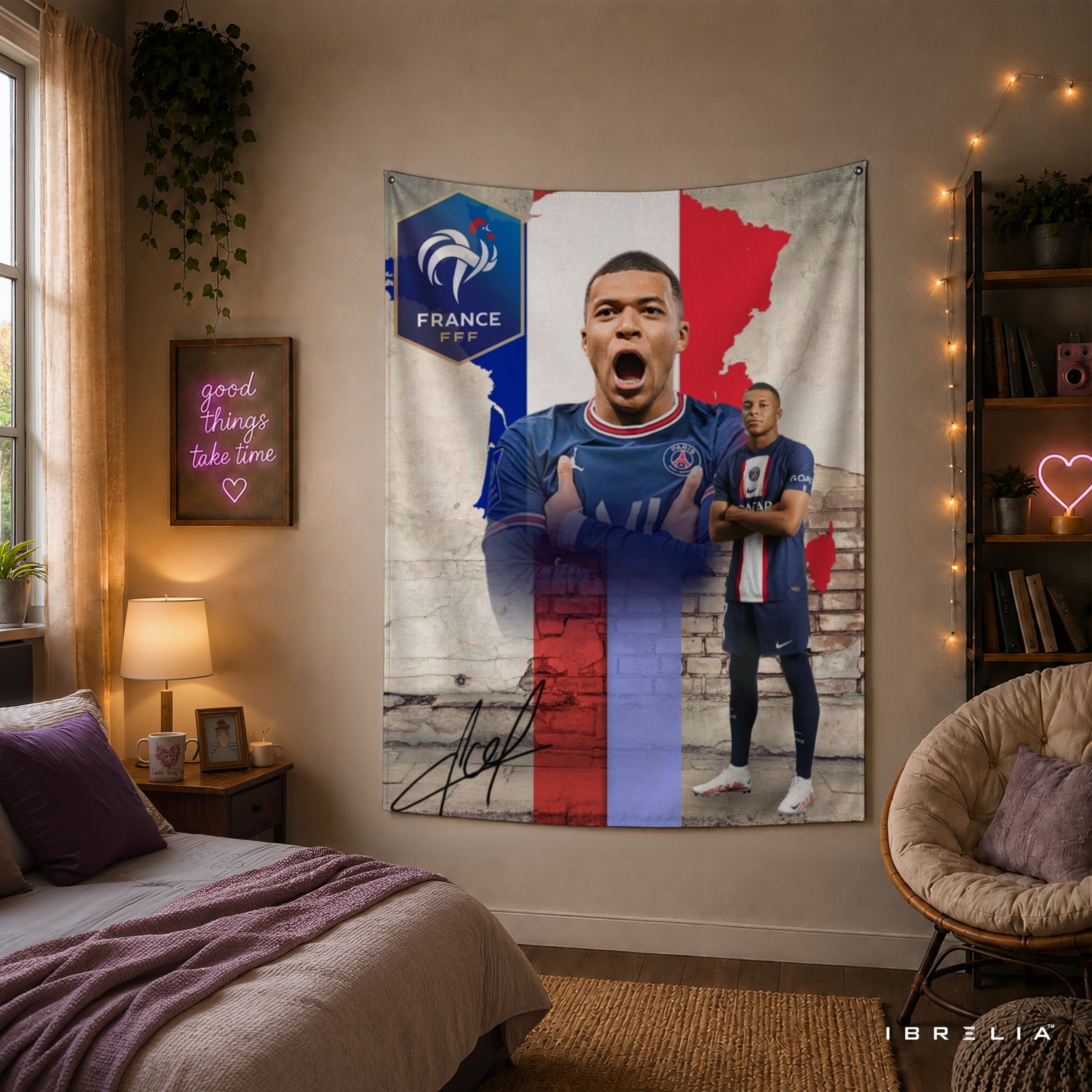 Kylian Mbappé France Champions Wall Tapestry | Premium Heavyweight Jute Fabric Wall Hanging