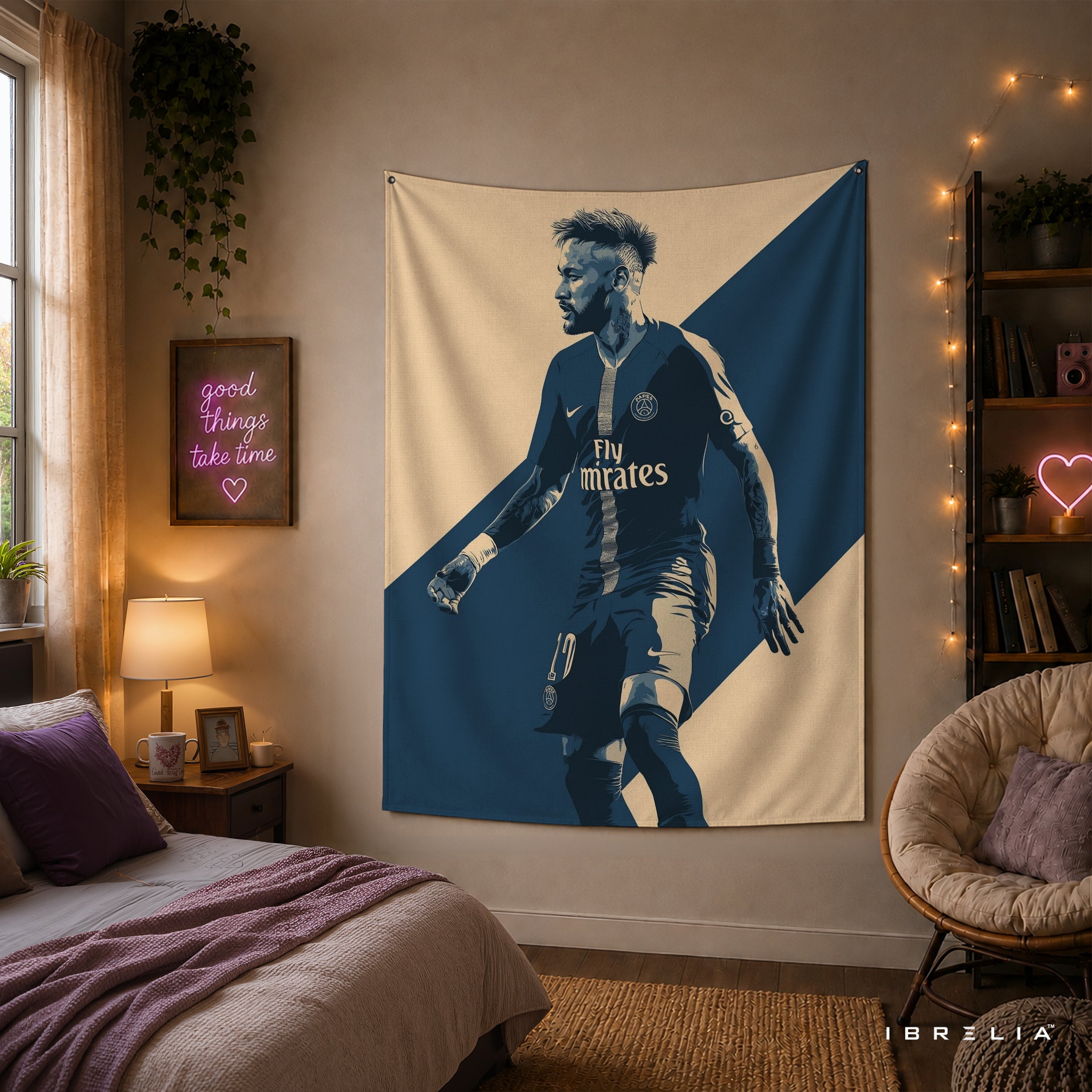 Neymar PSG Monochrome Wall Tapestry | Premium Heavyweight Jute Fabric Wall Hanging