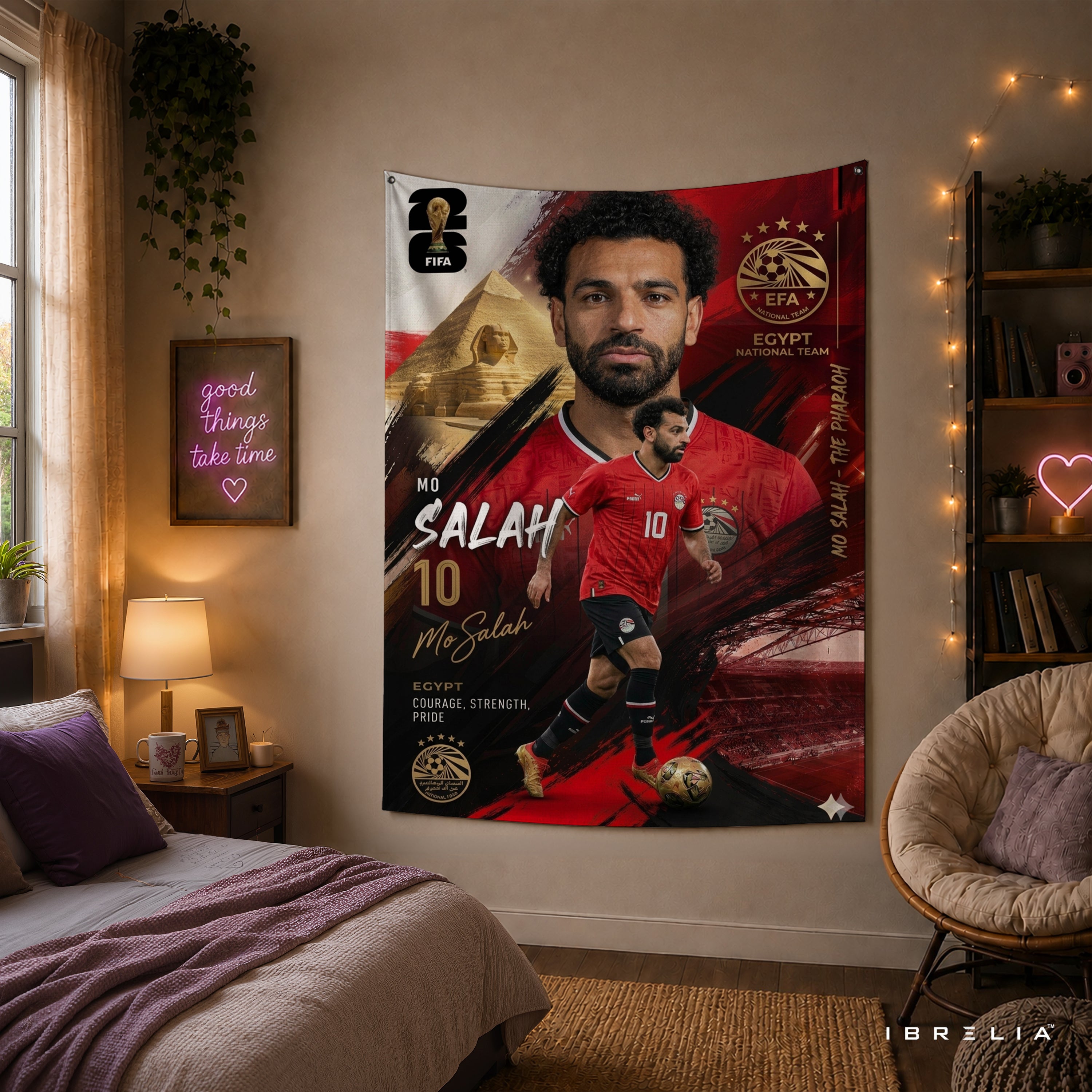 Mohamed Salah Egypt Champion Edition Wall Tapestry | Premium Heavyweight Jute Fabric Wall Hanging