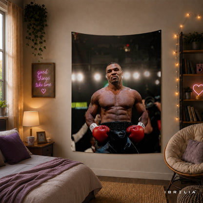 Mike Tyson Championship Portrait Wall Tapestry | Premium Heavyweight Jute Fabric Wall Hanging