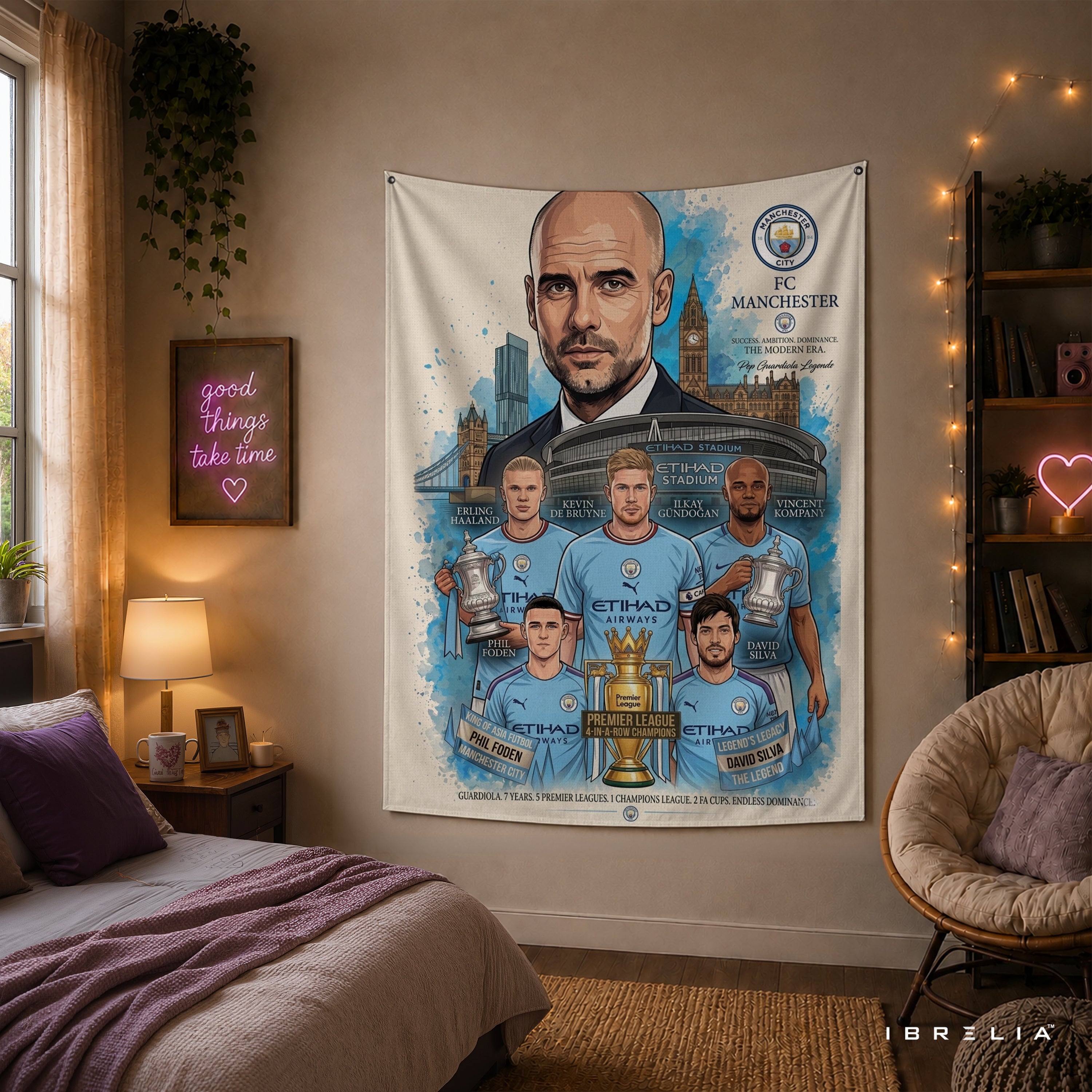 Pep Guardiola Manchester City Legend Wall Tapestry | Premium Heavyweight Jute Fabric Wall Hanging