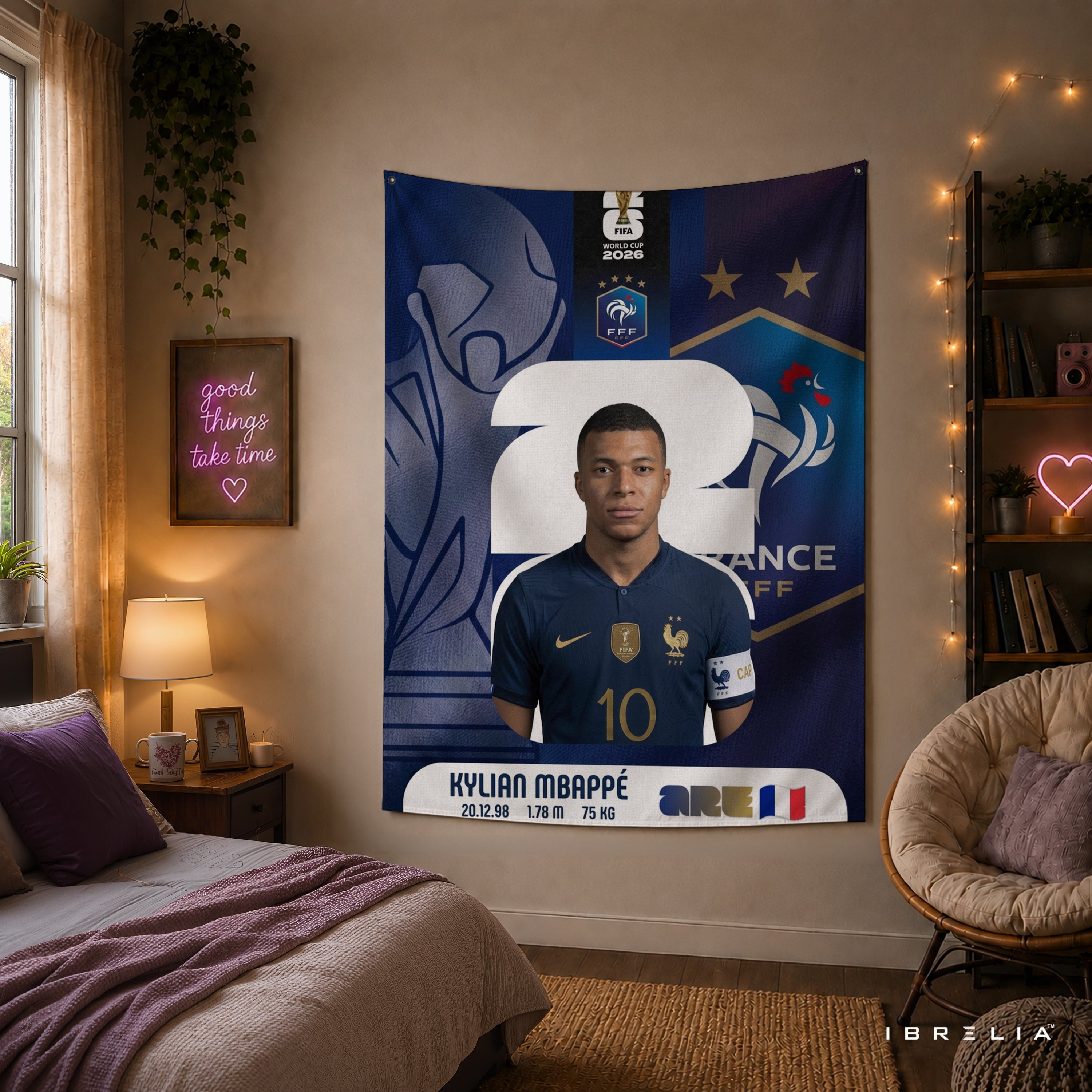 Kylian Mbappé France World Cup 2026 Wall Tapestry | Premium Heavyweight Jute Fabric Wall Hanging
