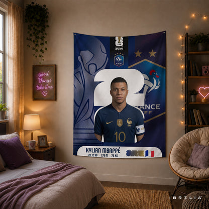Kylian Mbappé France World Cup 2026 Wall Tapestry | Premium Heavyweight Jute Fabric Wall Hanging