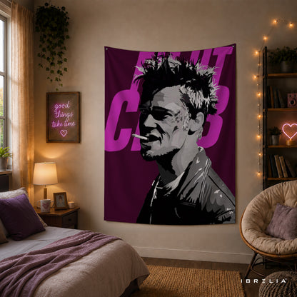 Fight Club Tyler Durden Purple Pop Art Wall Tapestry – Cult Classic Movie Wall Hanging