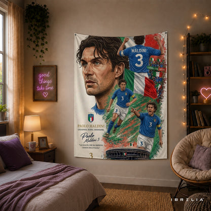Paolo Maldini Italy Legend Wall Tapestry | Premium Heavyweight Jute Fabric Wall Hanging
