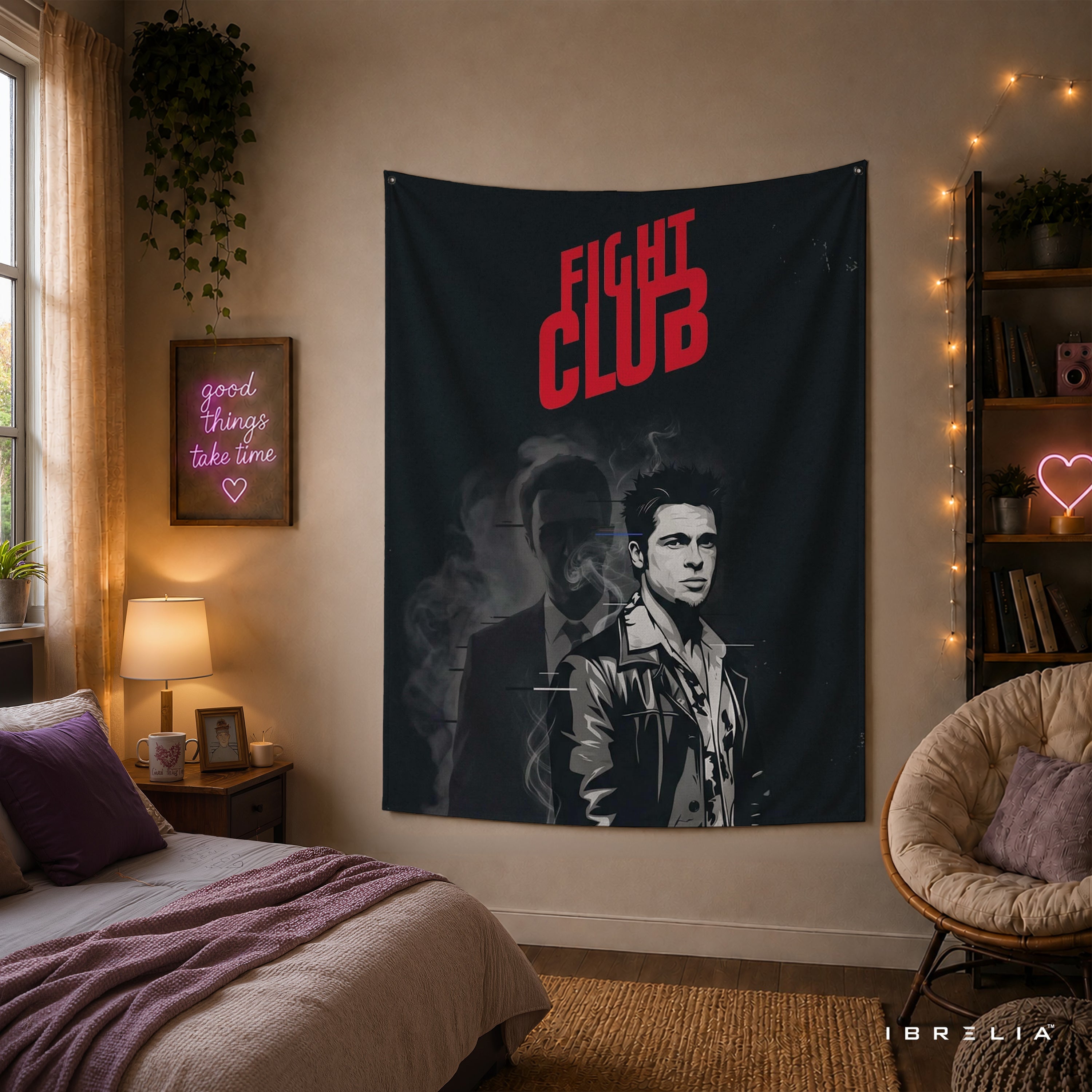Fight Club Minimalist Black Wall Tapestry – Cult Classic Movie Inspired Wall Hanging