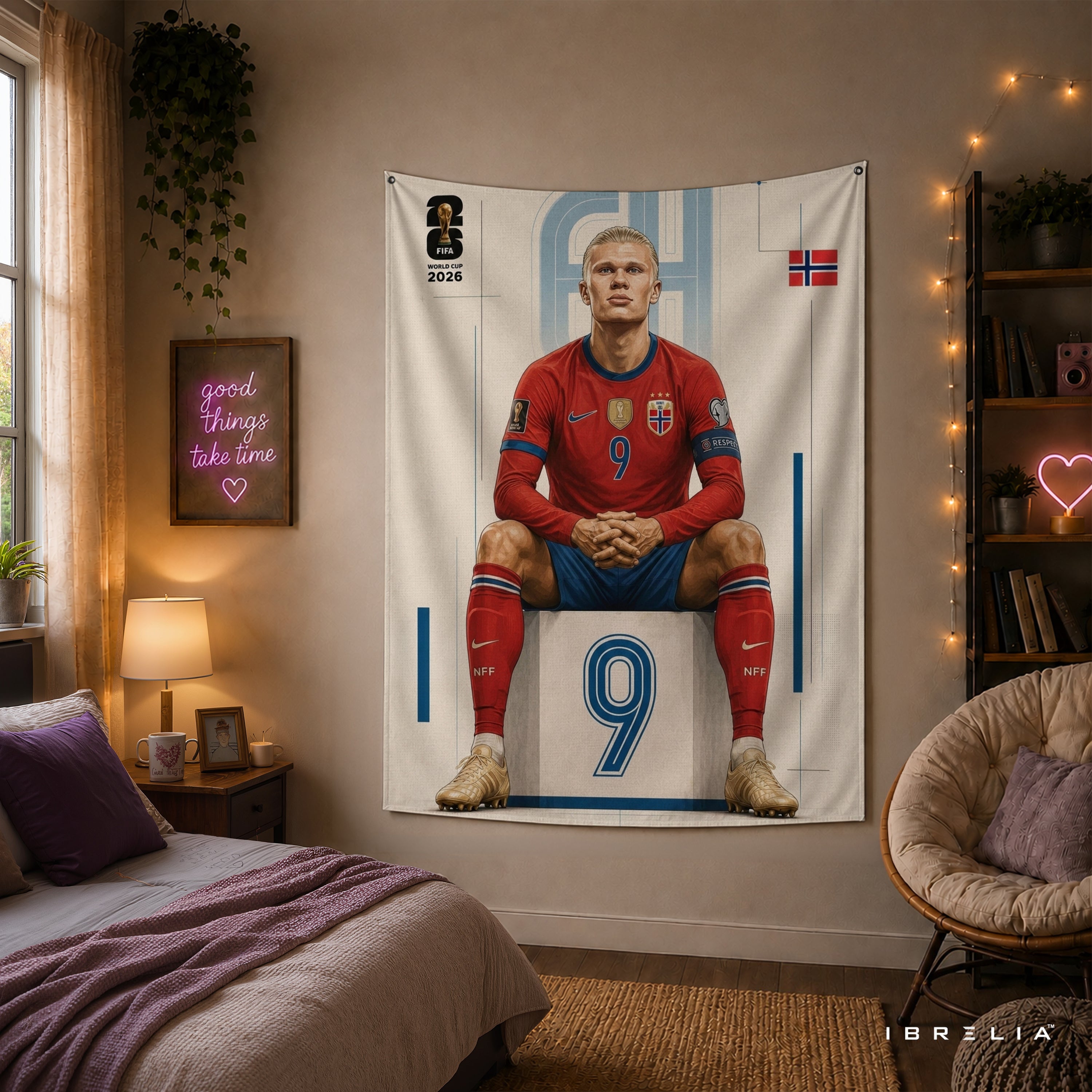 Erling Haaland Norway 2026 Wall Tapestry | Premium Heavyweight Jute Fabric Wall Hanging