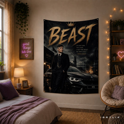Thomas Shelby Beast Wall Tapestry | Premium Heavyweight Jute Fabric Wall Hanging