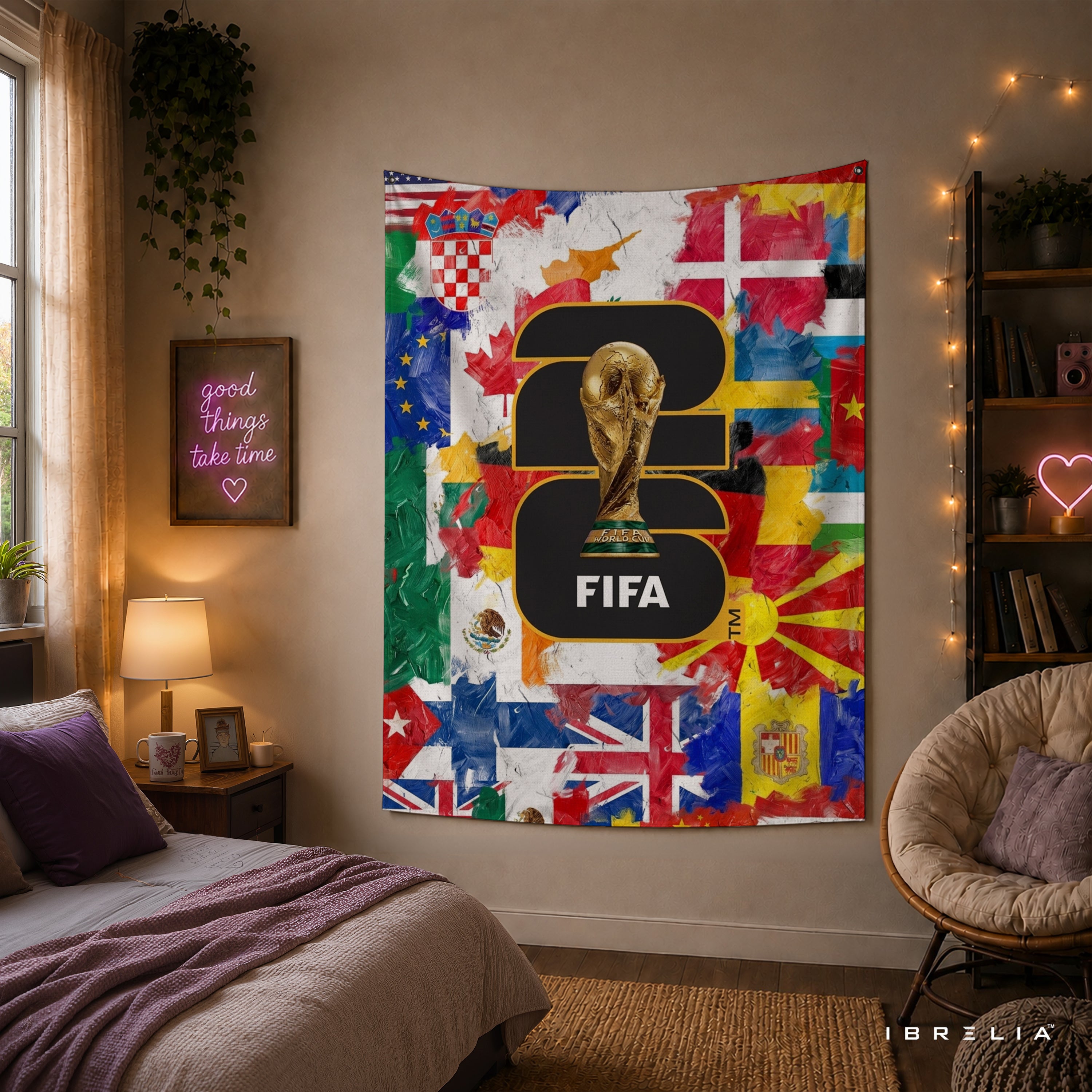 FIFA World Cup 2026 Global Flags Edition Wall Tapestry | Premium Heavyweight Jute Fabric Wall Hanging