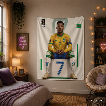 Vinícius Júnior Brazil 2026 Wall Tapestry | Premium Heavyweight Jute Fabric Wall Hanging