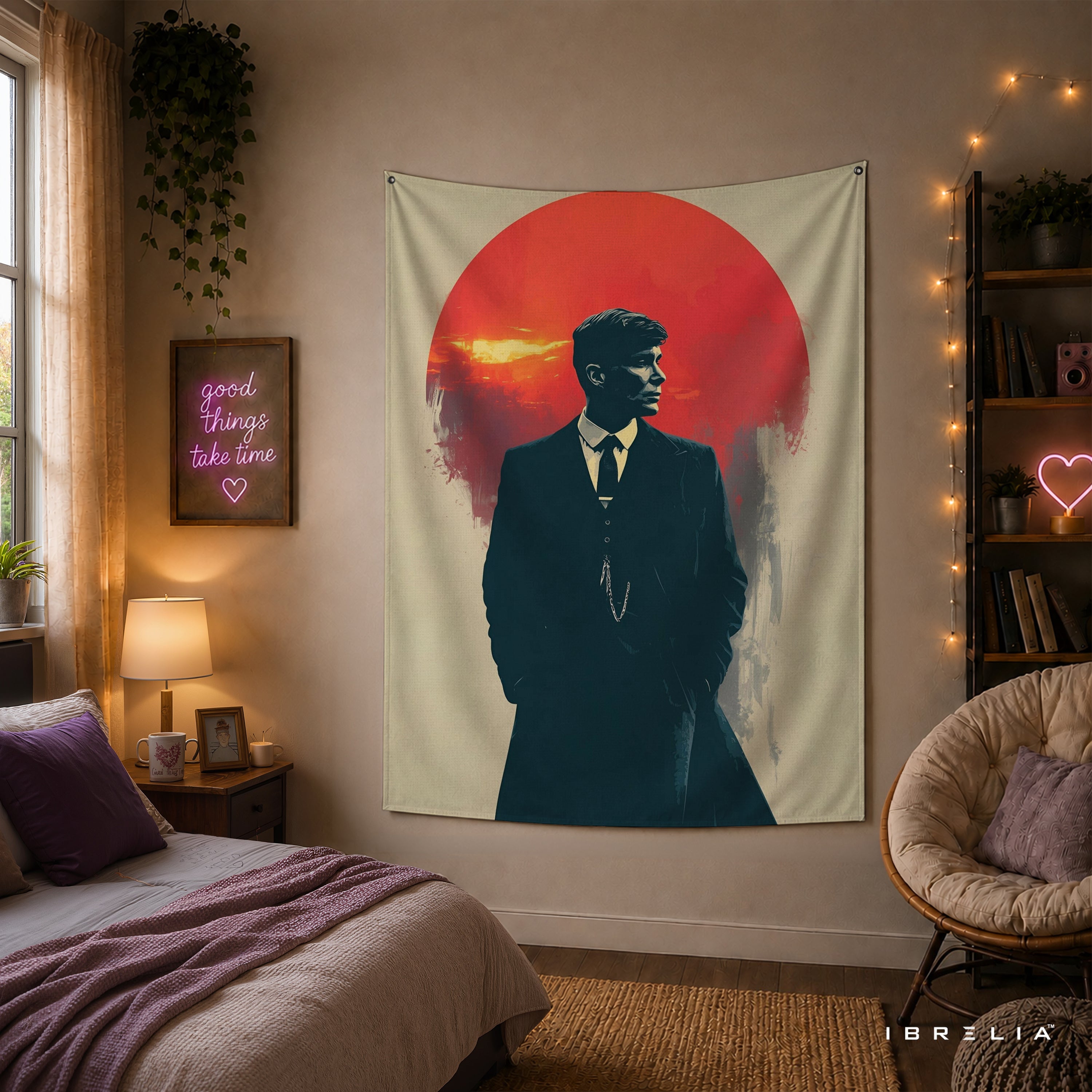 Thomas Shelby Red Sun Wall Tapestry | Premium Heavyweight Jute Fabric Wall Hanging