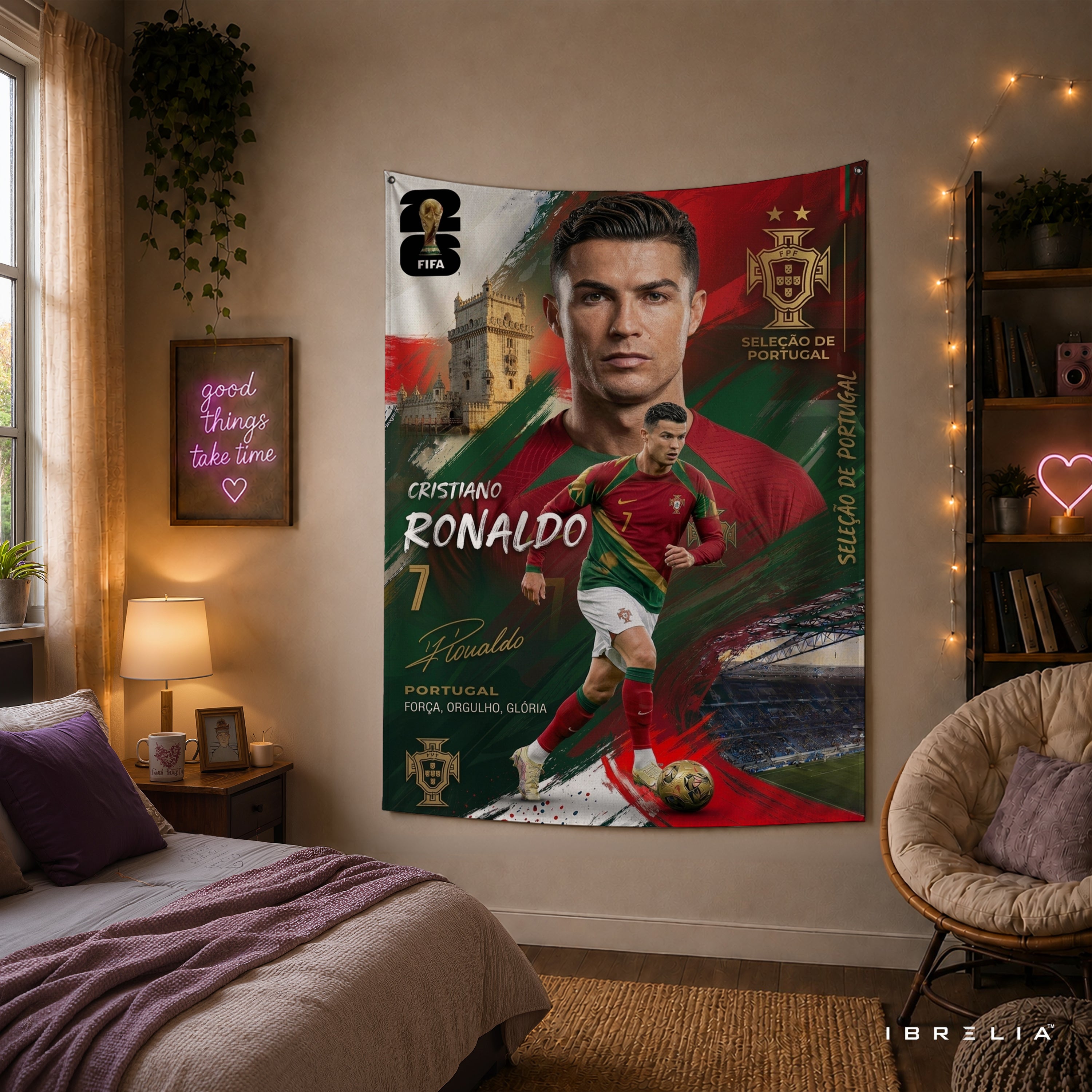Cristiano Ronaldo Portugal Champion Edition Wall Tapestry | Premium Heavyweight Jute Fabric Wall Hanging