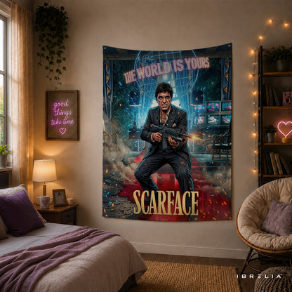 Scarface Tony Montana The World Is Yours Wall Tapestry – Premium Movie Wall Hanging & Home Decor in Pakistan