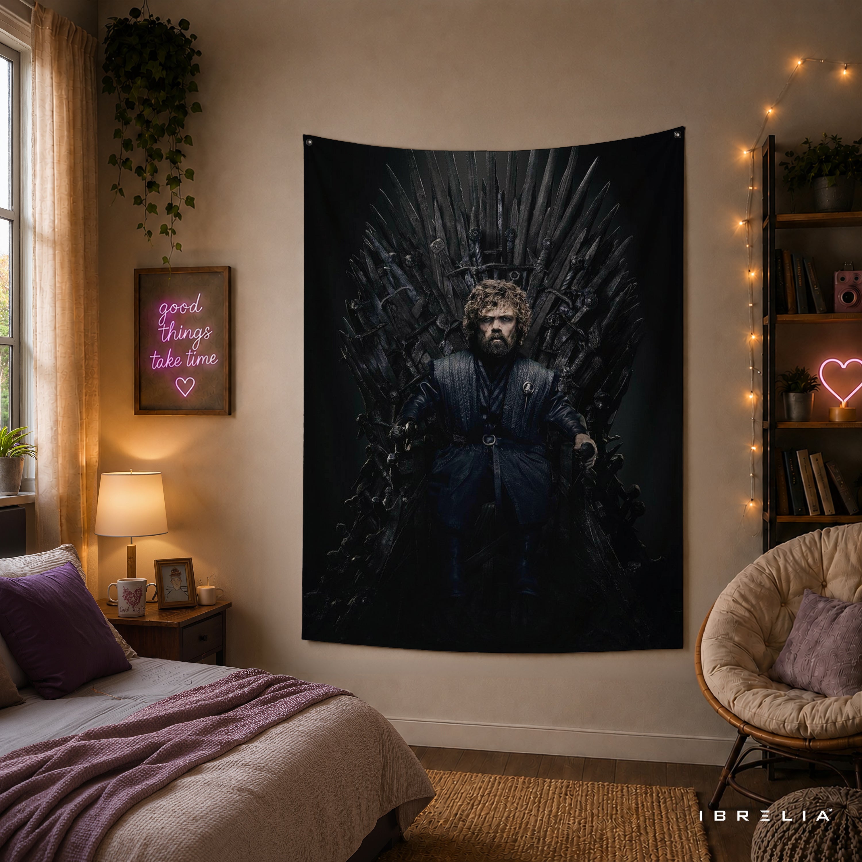 Tyrion Lannister Iron Throne Game of Thrones Wall Tapestry | Premium Heavyweight Jute Fabric Wall Hanging