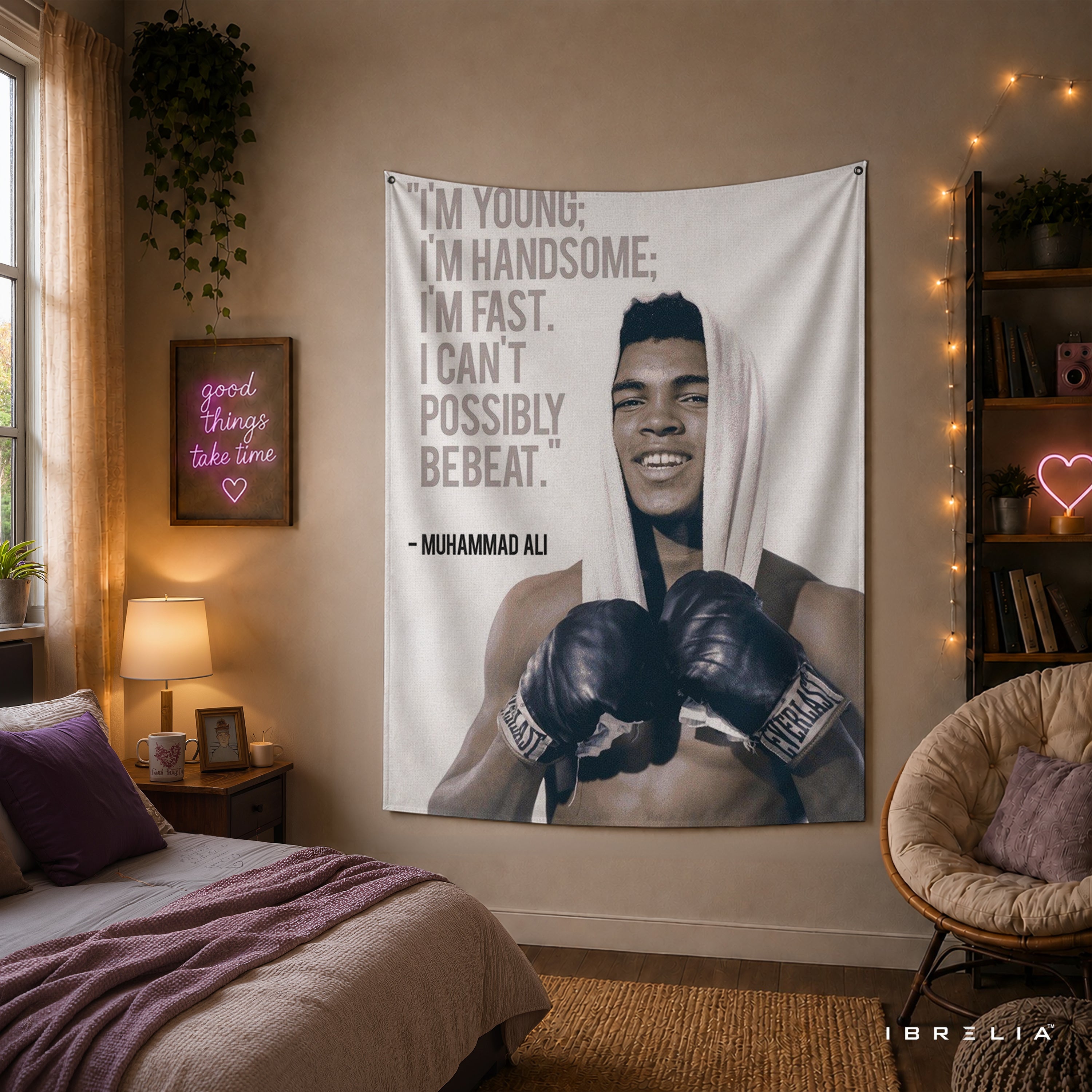 Muhammad Ali Inspirational Quote Wall Tapestry | Premium Heavyweight Jute Fabric Wall Hanging
