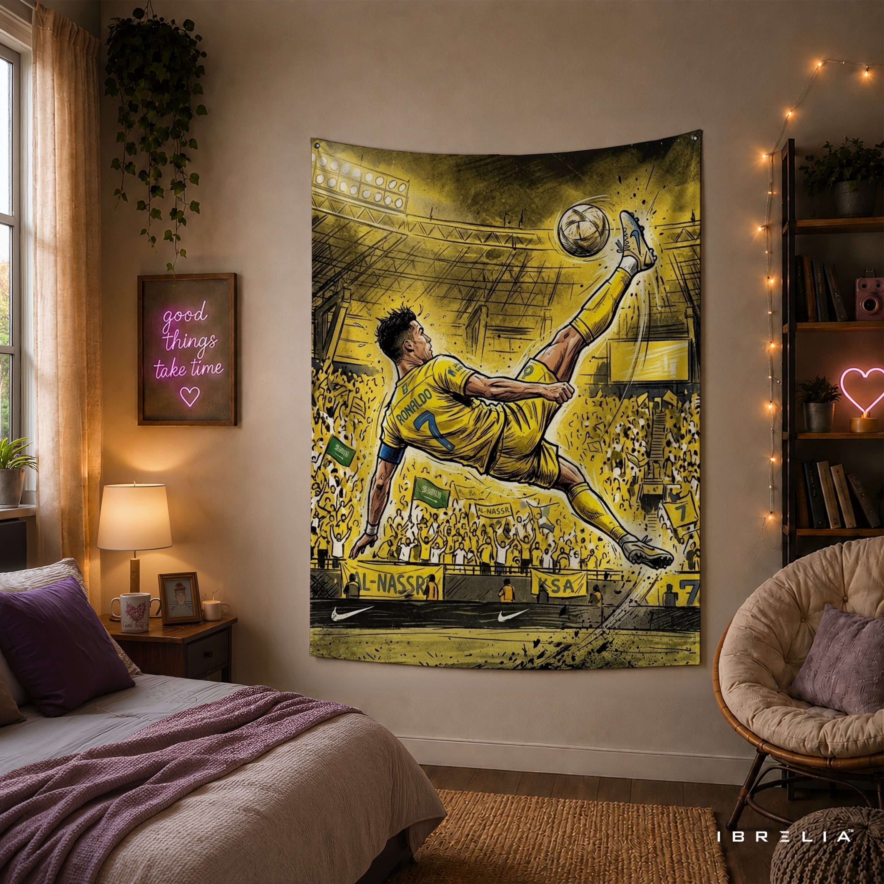 Cristiano Ronaldo Al Nassr Bicycle Kick Wall Tapestry | Premium Heavyweight Jute Fabric Wall Hanging
