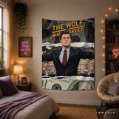 The Wolf of Wall Street Inspired Money Wall Tapestry – Premium Motivational Wall Hanging for Home, Office & Gaming Room
