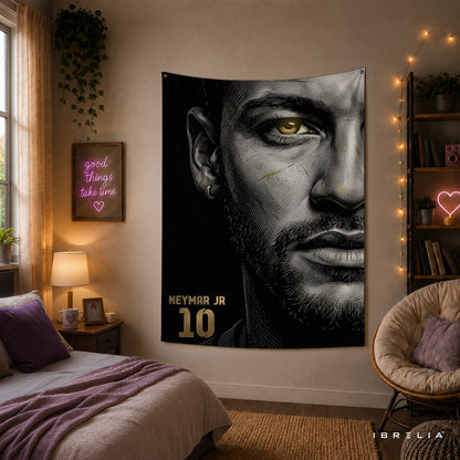 Neymar Jr Minimalist Portrait Wall Tapestry | Premium Heavyweight Jute Fabric Wall Hanging