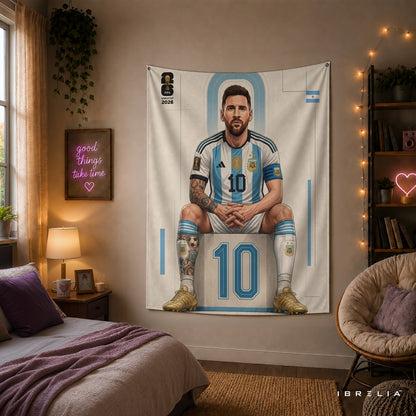 Lionel Messi Argentina 2026 Wall Tapestry | Premium Heavyweight Jute Fabric Wall Hanging