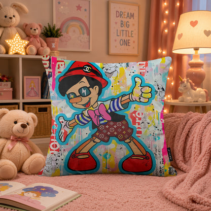 Pinocchio Pop Art Cushion | Premium Velvet Suede | Double-Sided Print