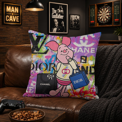 Piglet Luxury Shopping Fashion Pop Art Cushion | Premium Velvet Suede | Double-Sided Print