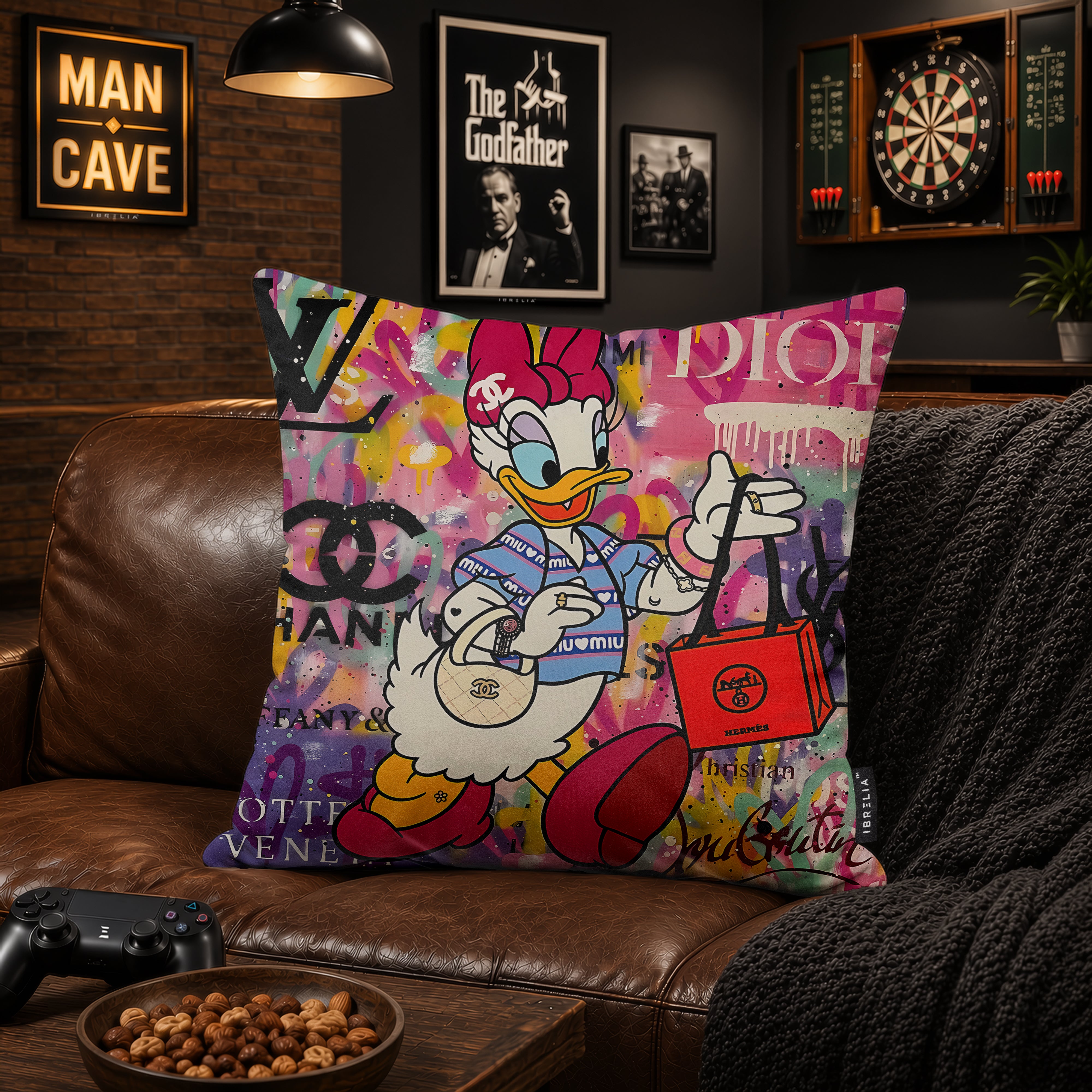 Daisy Duck Luxury Shopping Pop Art Cushion | Premium Velvet Suede | Double-Sided Print