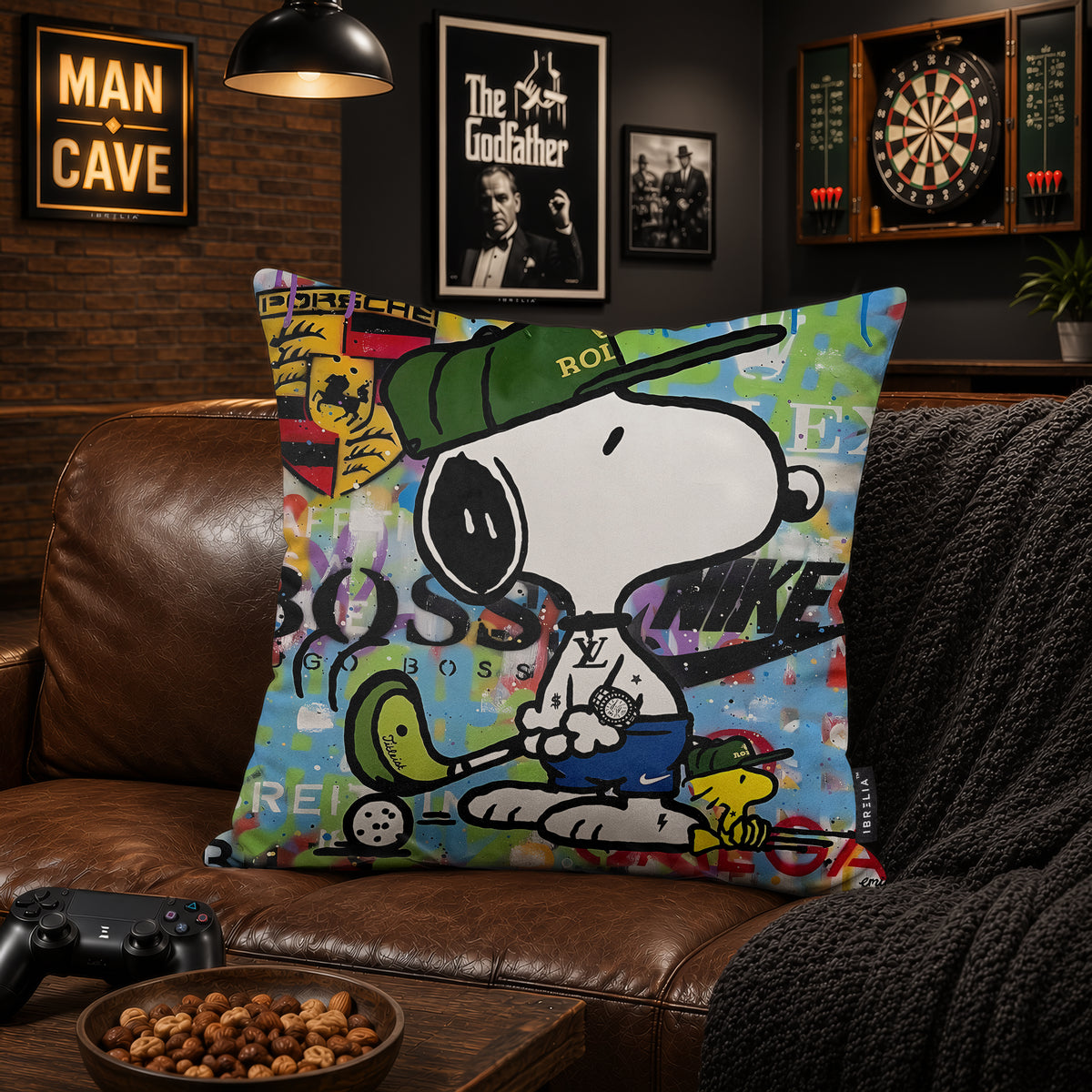 Snoopy & Woodstock Luxury Golf Pop Art Cushion | Premium Velvet Suede | Double-Sided Print
