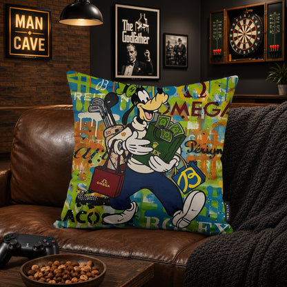 Goofy Luxury Golf & Money Pop Art Cushion | Premium Velvet Suede | Double-Sided Print