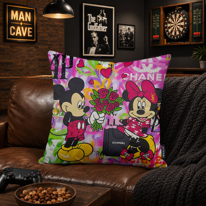 Mickey & Minnie Luxury Love Pop Art Cushion | Premium Velvet Suede | Double-Sided Print