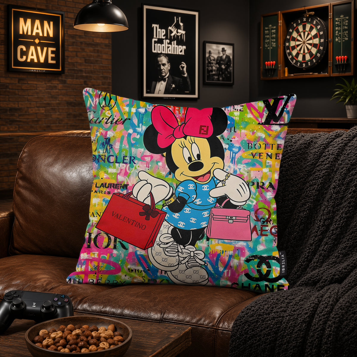 Minnie Mouse Fashion Shopper Pop Art Cushion | Premium Velvet Suede | Double-Sided Print