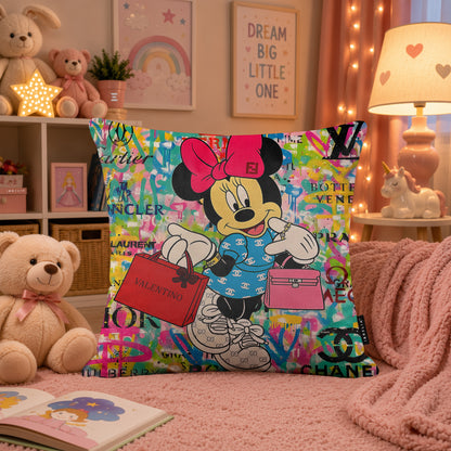 Minnie Mouse Fashion Shopper Pop Art Cushion | Premium Velvet Suede | Double-Sided Print