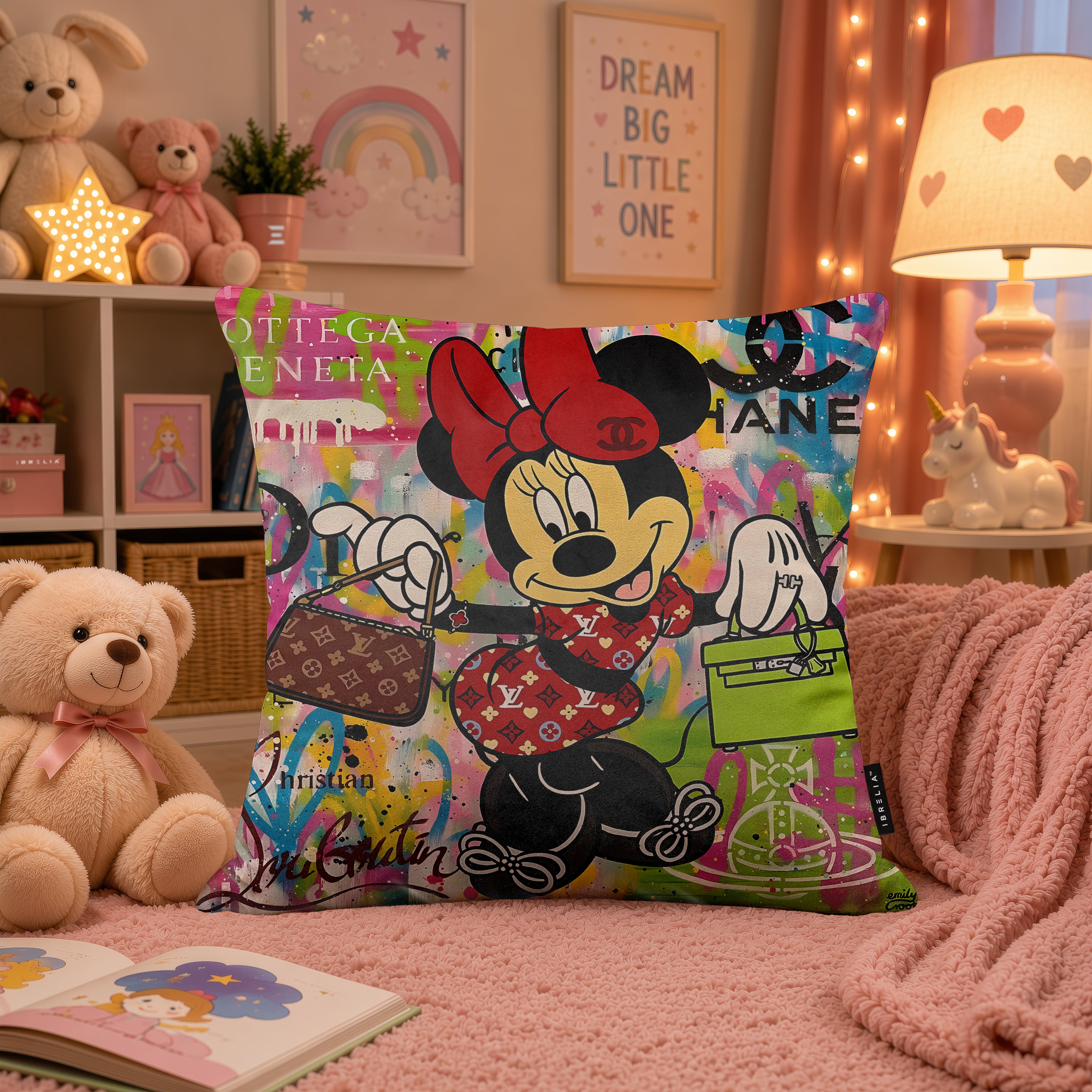 Minnie Mouse Luxury Handbag Pop Art Cushion | Premium Velvet Suede | Double-Sided Print