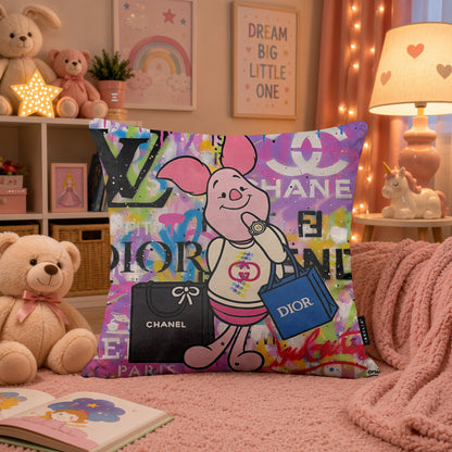 Piglet Luxury Shopping Fashion Pop Art Cushion | Premium Velvet Suede | Double-Sided Print