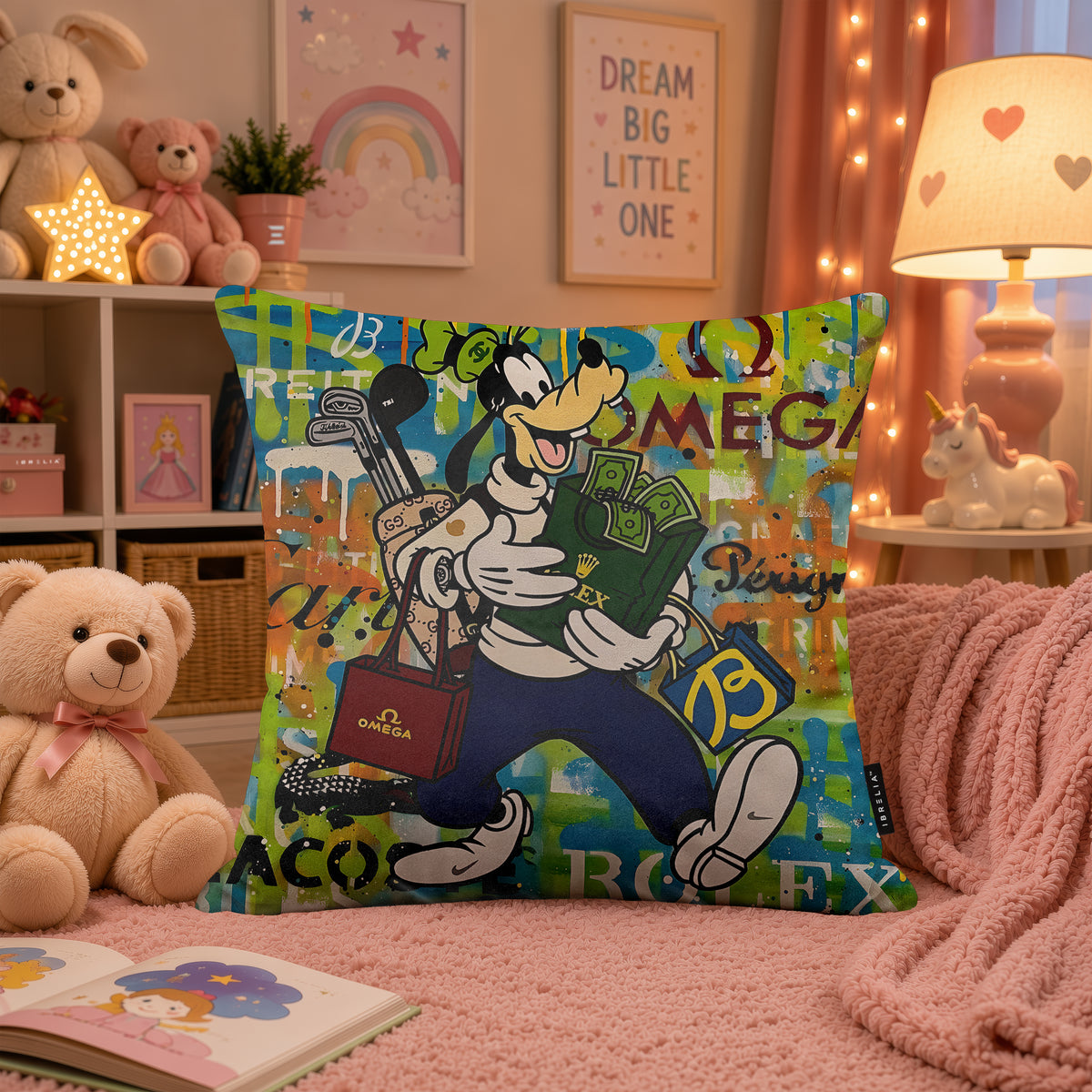 Goofy Luxury Golf & Money Pop Art Cushion | Premium Velvet Suede | Double-Sided Print