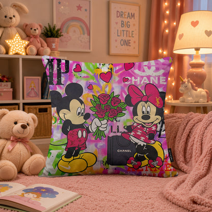 Mickey & Minnie Luxury Love Pop Art Cushion | Premium Velvet Suede | Double-Sided Print