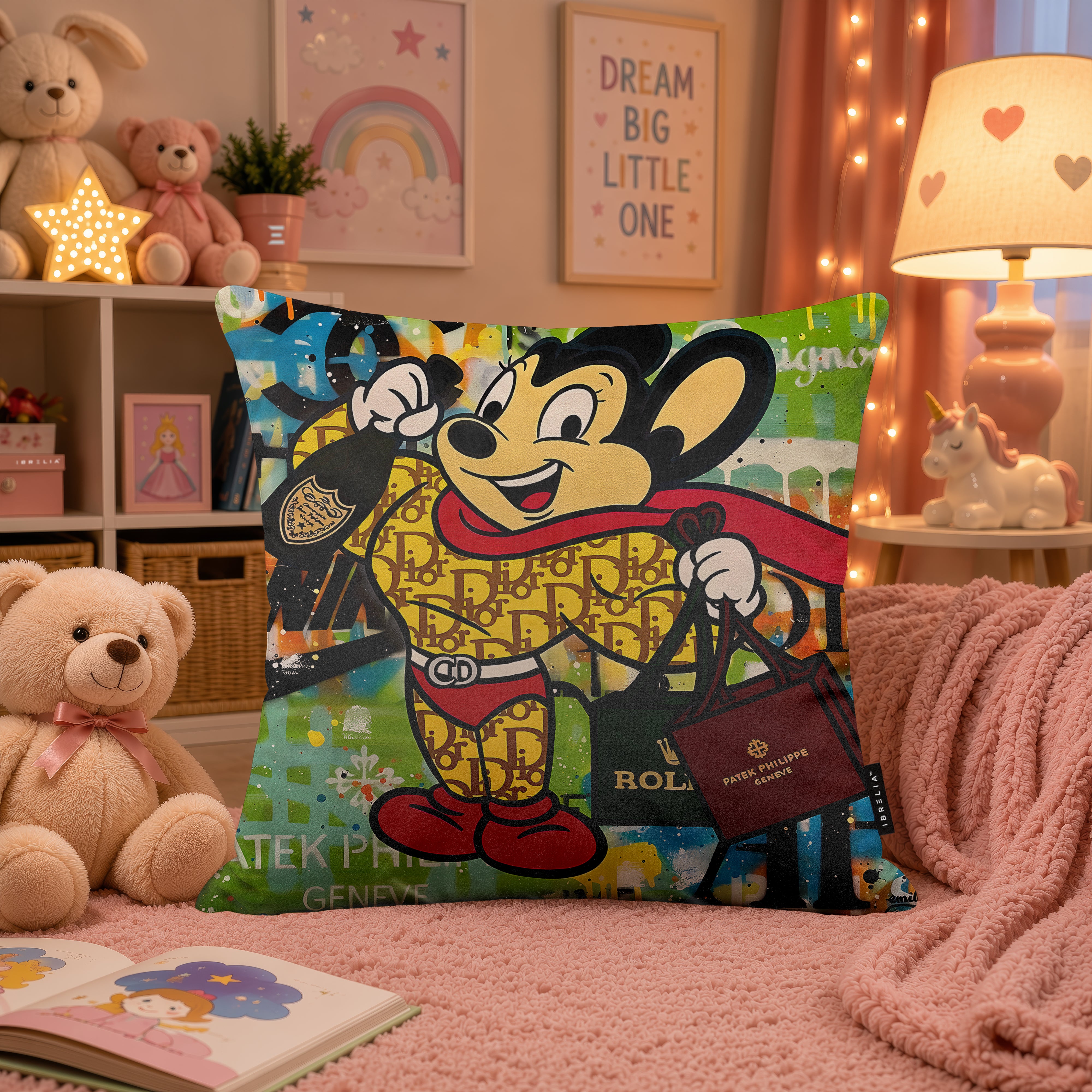 Mighty Mouse Luxury Fashion Pop Art Cushion | Premium Velvet Suede | Double-Sided Print