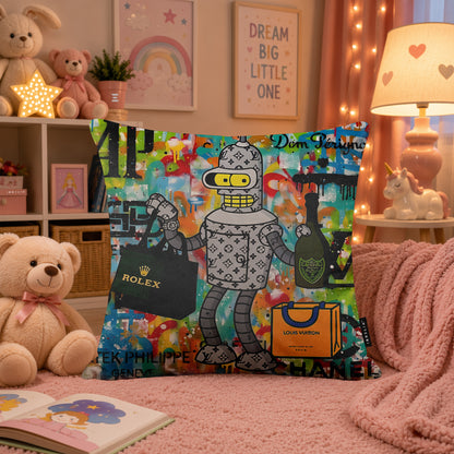 Bender Luxury Champagne Pop Art Cushion | Premium Velvet Suede | Double-Sided Print