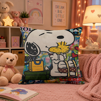 Snoopy & Woodstock Luxury Love Pop Art Cushion | Premium Velvet Suede | Double-Sided Print