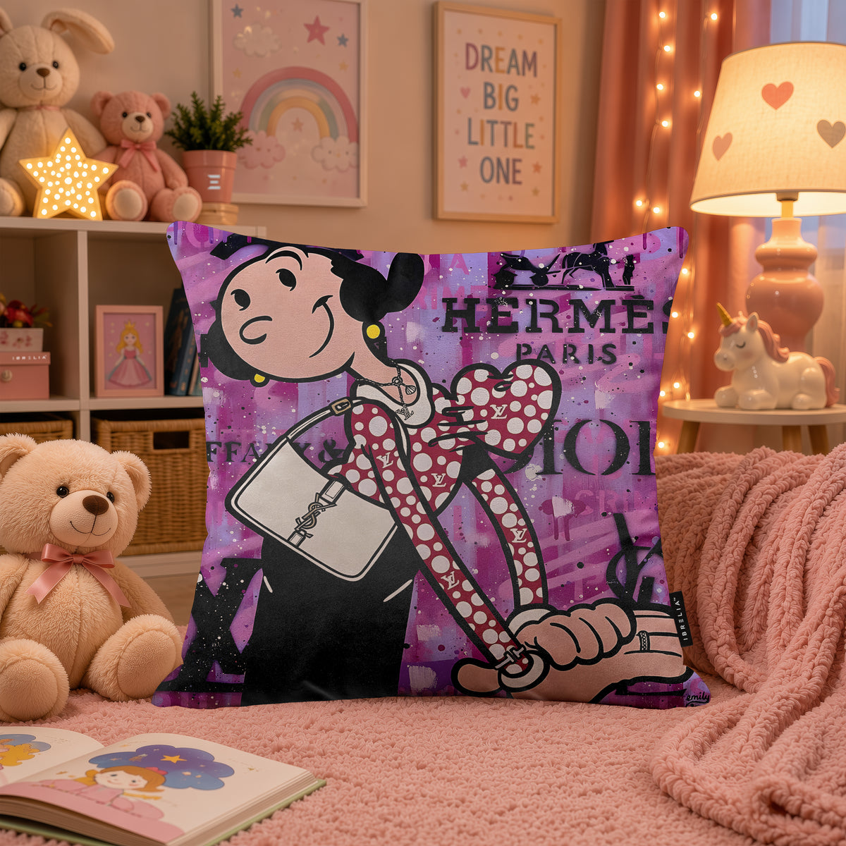 Olive Oyl Luxury Fashion Pop Art Cushion | Premium Velvet Suede | Double-Sided Print