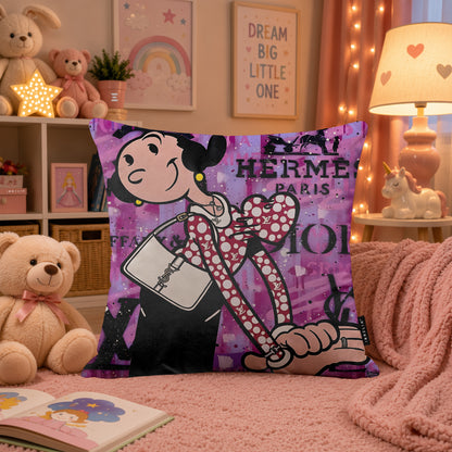 Olive Oyl Luxury Fashion Pop Art Cushion | Premium Velvet Suede | Double-Sided Print