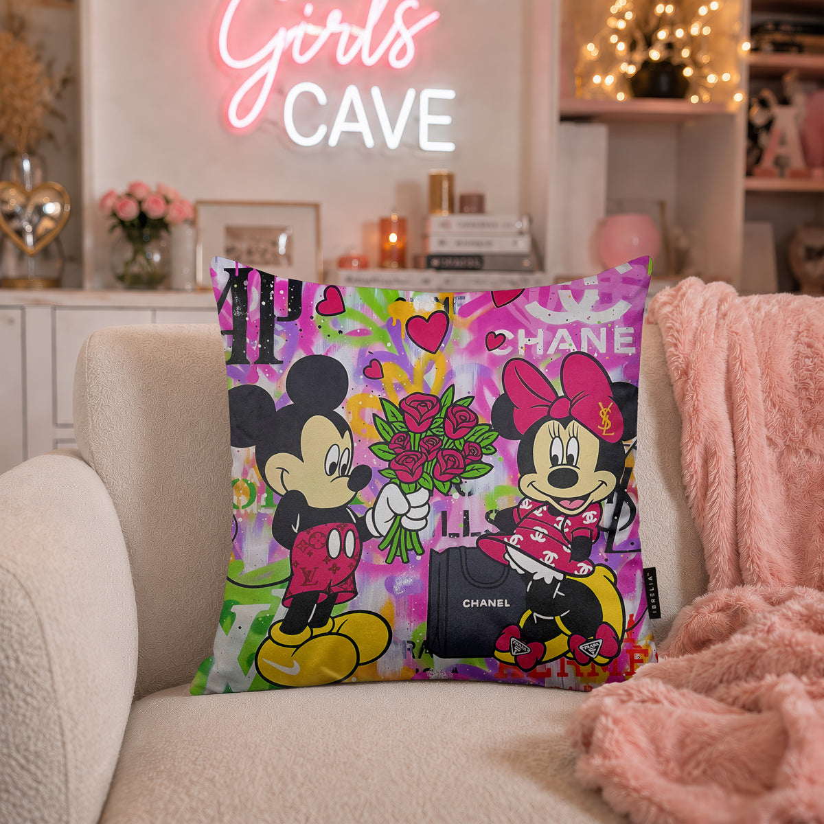 Mickey & Minnie Luxury Love Pop Art Cushion | Premium Velvet Suede | Double-Sided Print