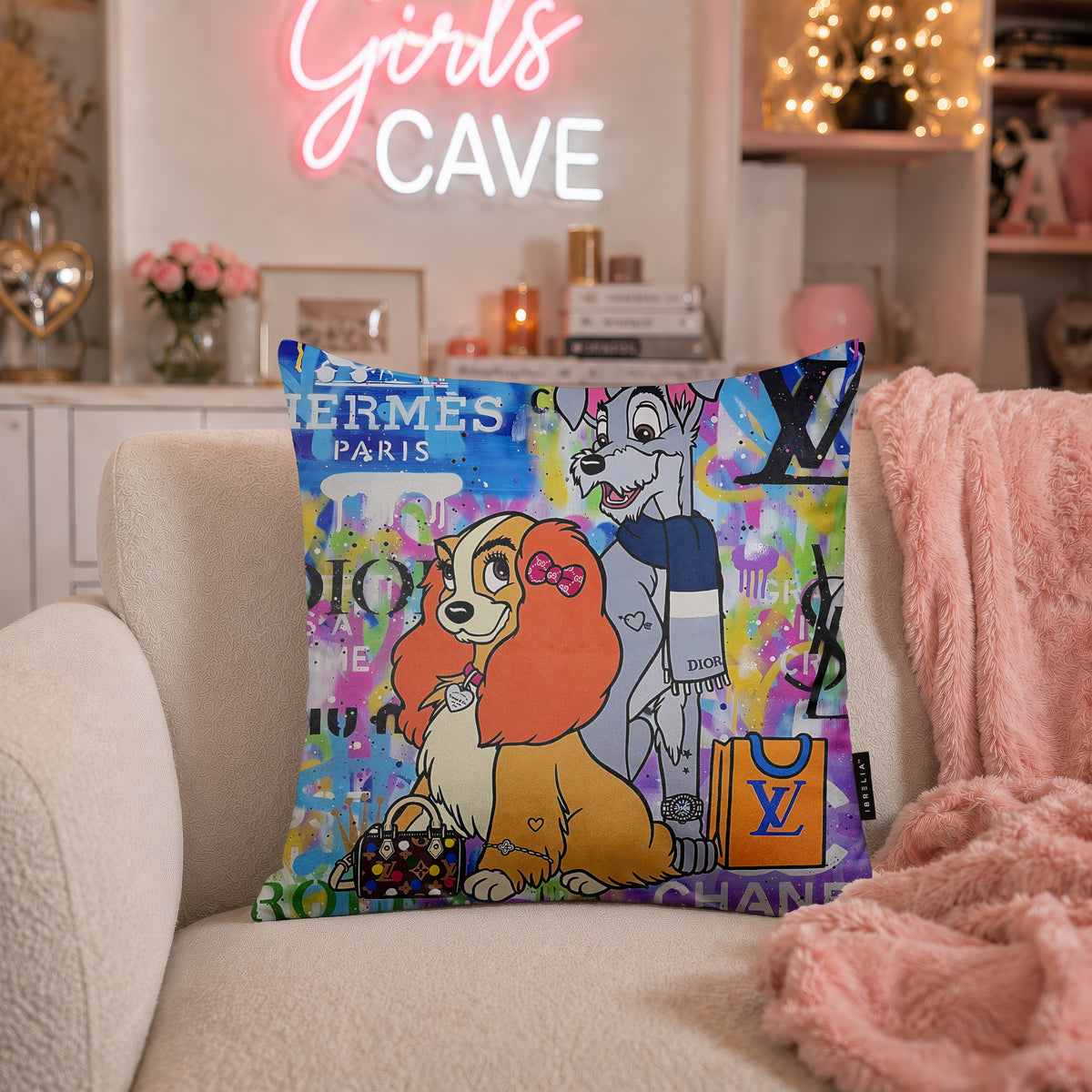 Lady & Tramp Luxury Fashion Pop Art Cushion | Premium Velvet Suede | Double-Sided Print