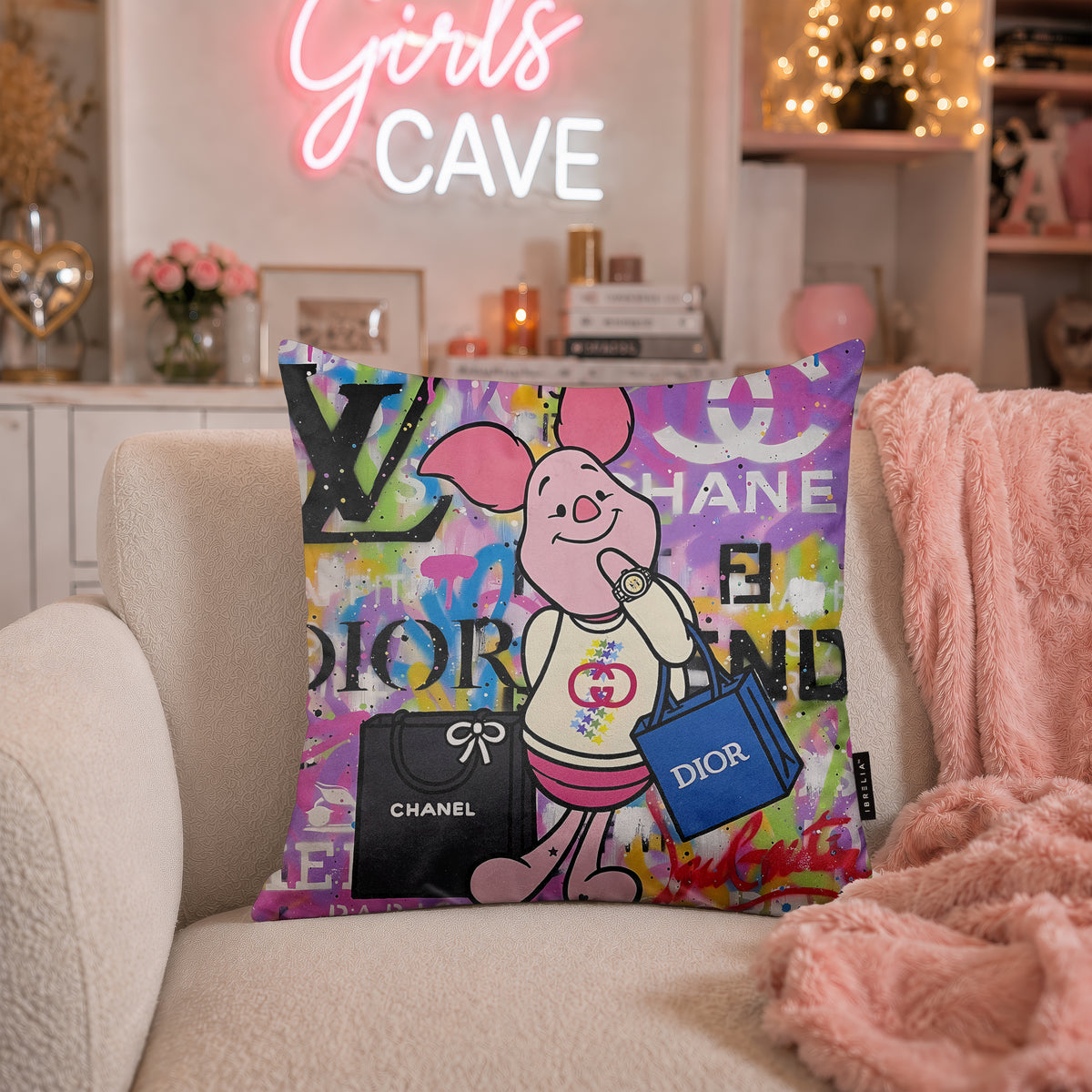 Piglet Luxury Shopping Fashion Pop Art Cushion | Premium Velvet Suede | Double-Sided Print
