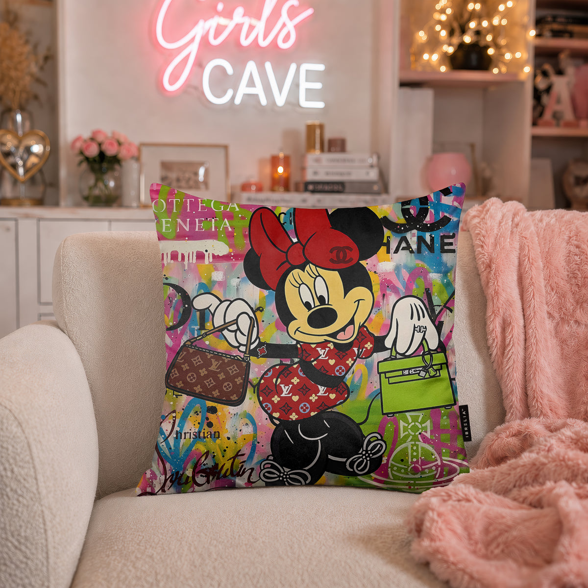 Minnie Mouse Luxury Handbag Pop Art Cushion | Premium Velvet Suede | Double-Sided Print