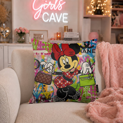 Minnie Mouse Luxury Handbag Pop Art Cushion | Premium Velvet Suede | Double-Sided Print