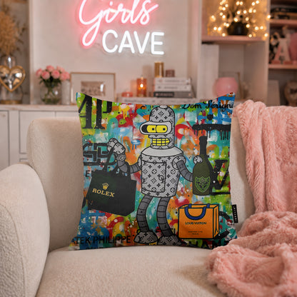 Bender Luxury Champagne Pop Art Cushion | Premium Velvet Suede | Double-Sided Print