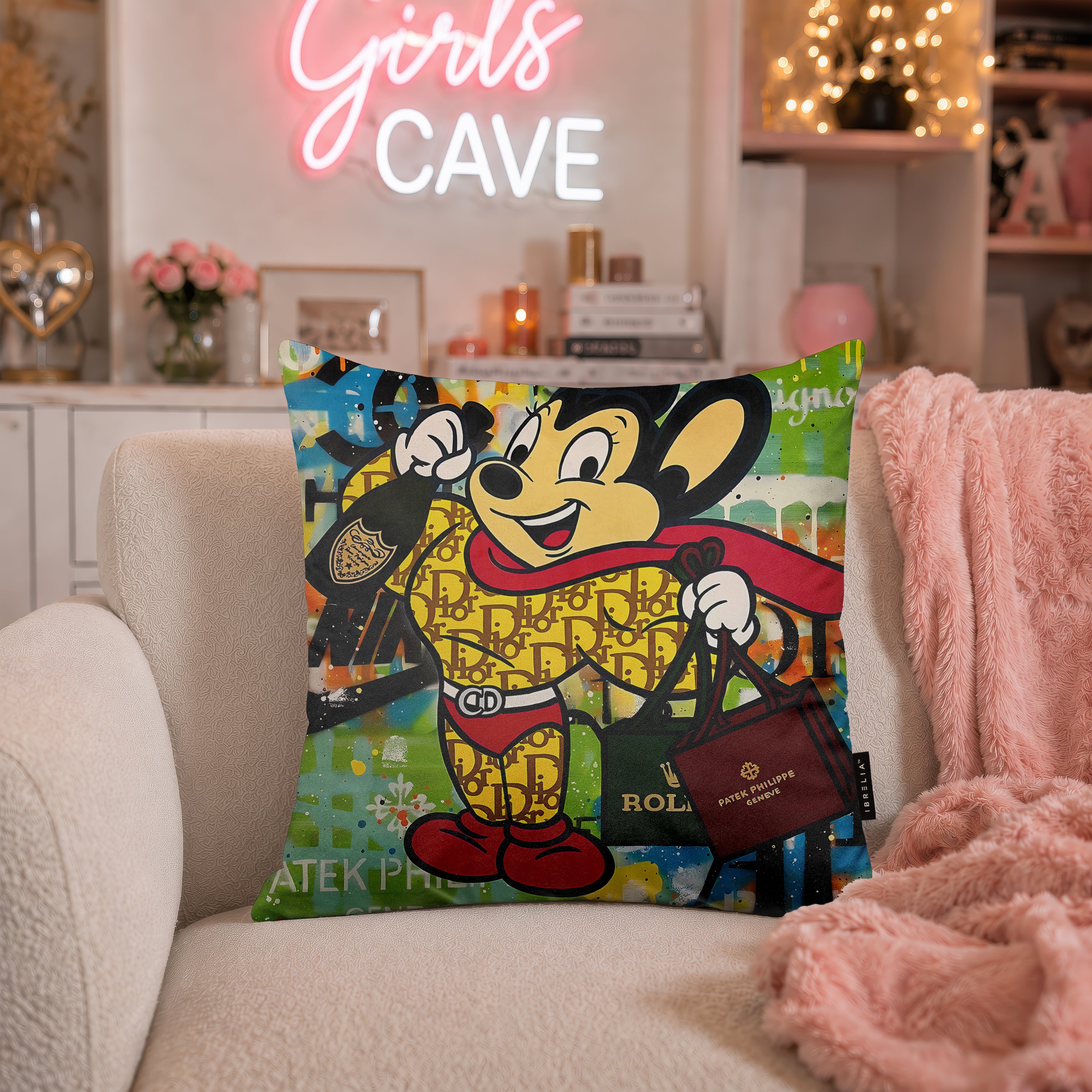Mighty Mouse Luxury Fashion Pop Art Cushion | Premium Velvet Suede | Double-Sided Print